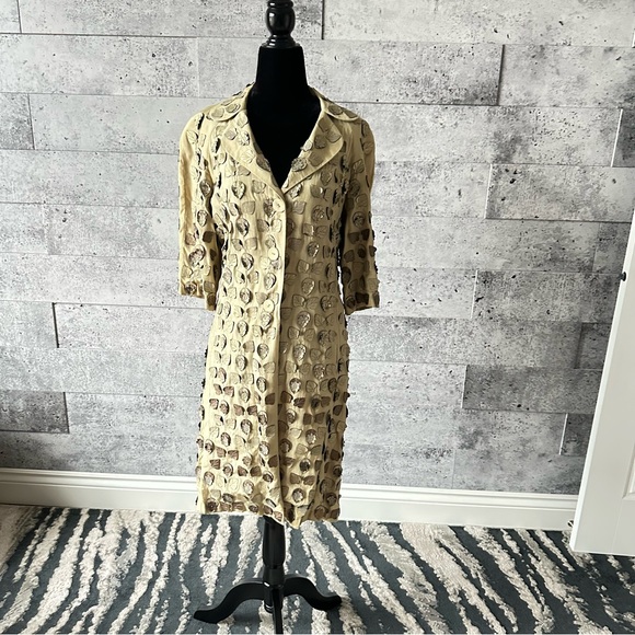 Chic Gold/Olive Textured Button-Up Coat size M - Picture 2 of 10